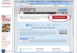 Les TIC et l'art

Outils bibliographiques
  Zotero - Mendeley


Jeudi 18 octobre 2012




 Institut national d'histoire de l'art

 Accès :
 6, rue des Petits Champs
 75002 Paris

 Adresse postale :
 2, rue Vivienne
 75002 Paris

 Métro : Bourse, Pyramides
 Palais royal/Musée du Louvre

 Tél. : +33(0)1 47 03 89 84
 Fax : +33(0)1 47 03 86 36

 lesticetlart@inha.fr

 http://invisu.inha.fr
 