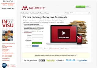 Les TIC et l'art

Outils bibliographiques
  Zotero - Mendeley


Jeudi 18 octobre 2012




 Institut national d'histoire de l'art

 Accès :
 6, rue des Petits Champs
 75002 Paris

 Adresse postale :
 2, rue Vivienne
 75002 Paris

 Métro : Bourse, Pyramides
 Palais royal/Musée du Louvre

 Tél. : +33(0)1 47 03 89 84
 Fax : +33(0)1 47 03 86 36

 lesticetlart@inha.fr

 http://invisu.inha.fr
 