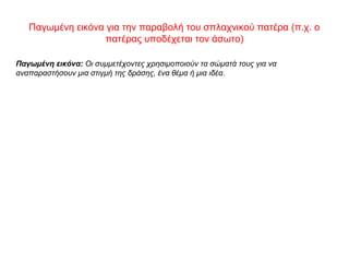 Παγωμένη εικόνα για την παραβολή του σπλαχνικού πατέρα (π.χ. ο
πατέρας υποδέχεται τον άσωτο)
Παγωμένη εικόνα: Οι συμμετέχοντες χρησιμοποιούν τα σώματά τους για να
αναπαραστήσουν μια στιγμή της δράσης, ένα θέμα ή μια ιδέα.
 