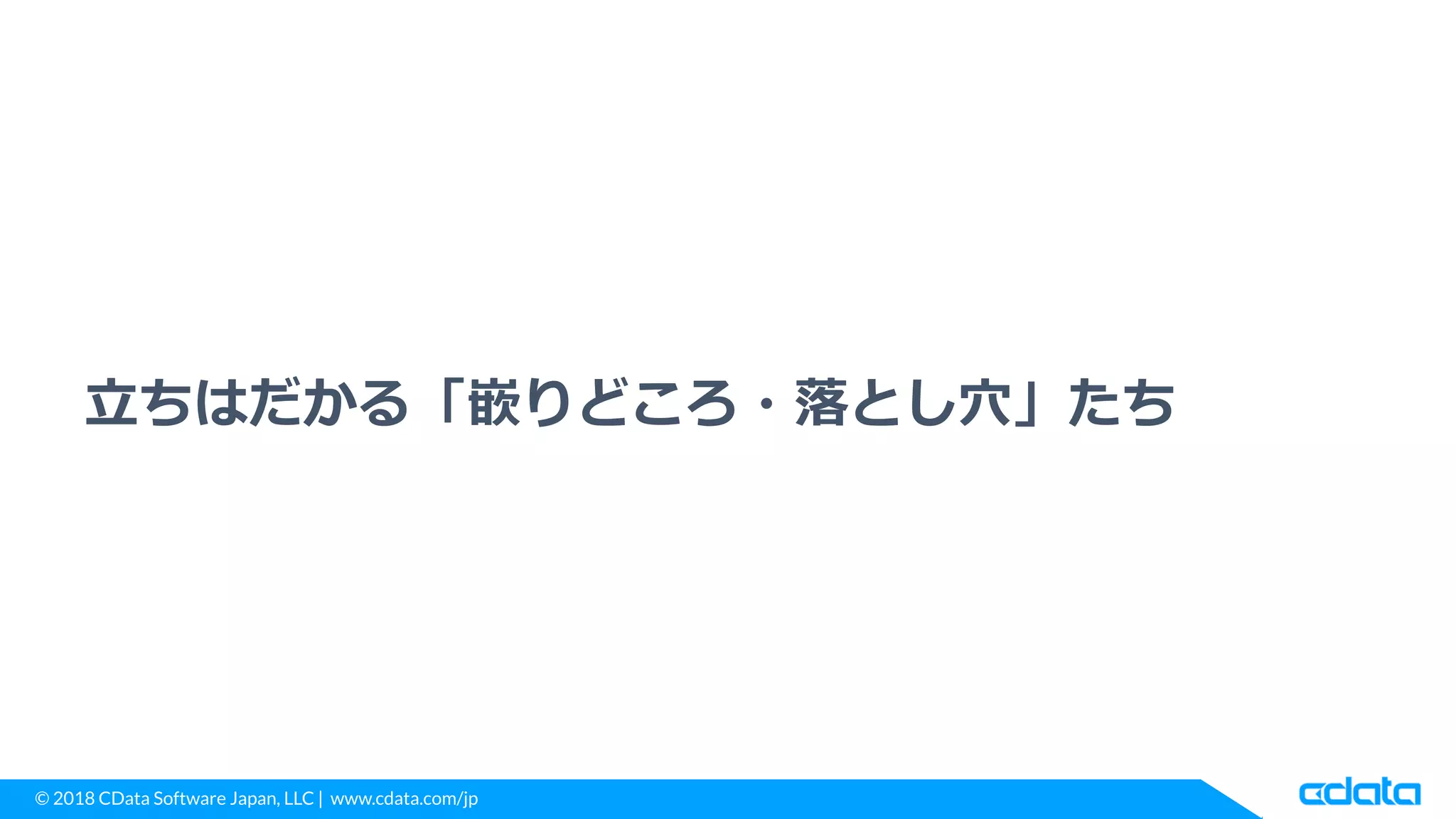 © 2018 CData Software Japan, LLC | www.cdata.com/jp
立ちはだかる「嵌りどころ・落とし穴」たち
 