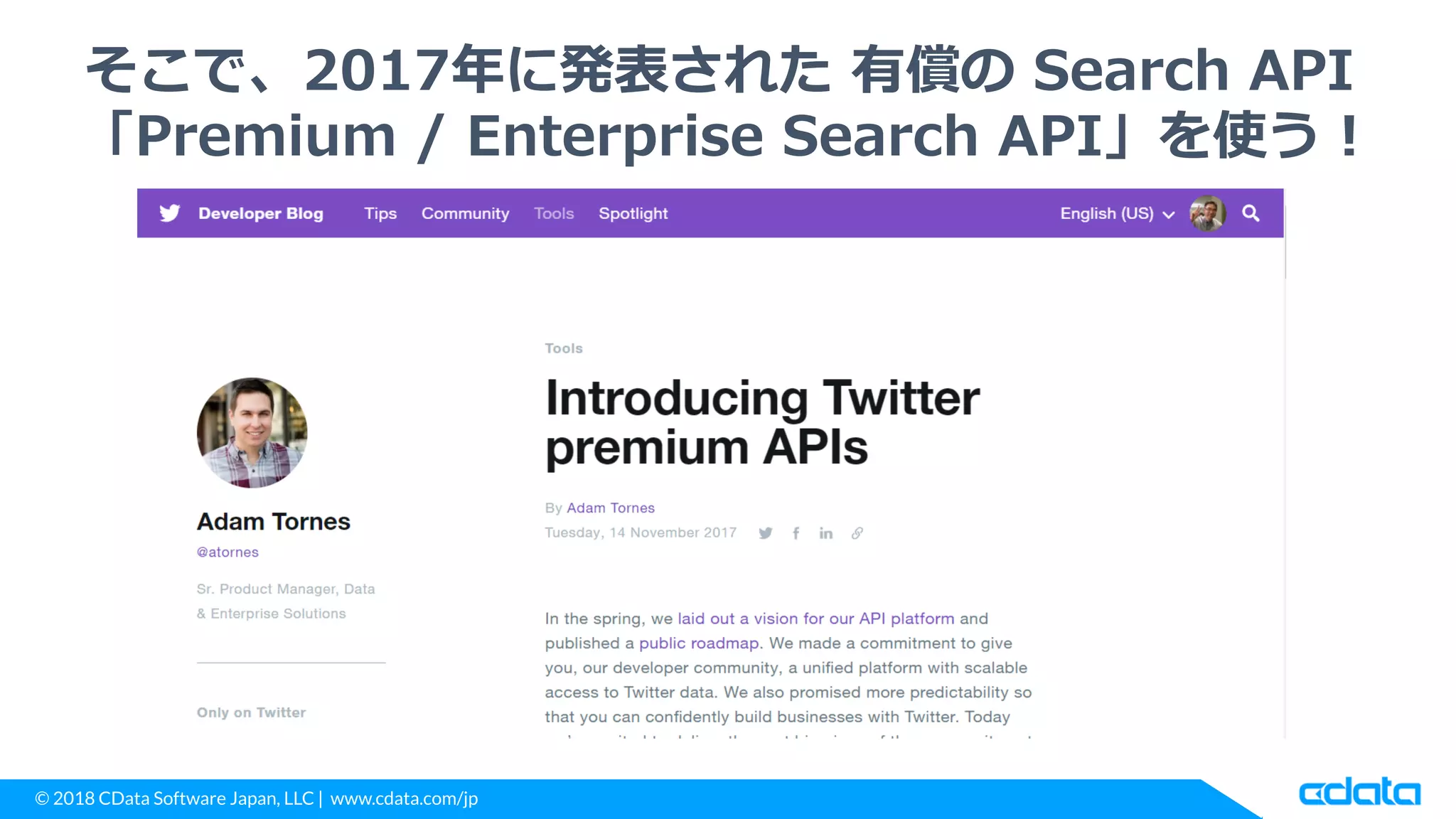 © 2018 CData Software Japan, LLC | www.cdata.com/jp
そこで、2017年に発表された 有償の Search API
「Premium / Enterprise Search API」を使う！
 