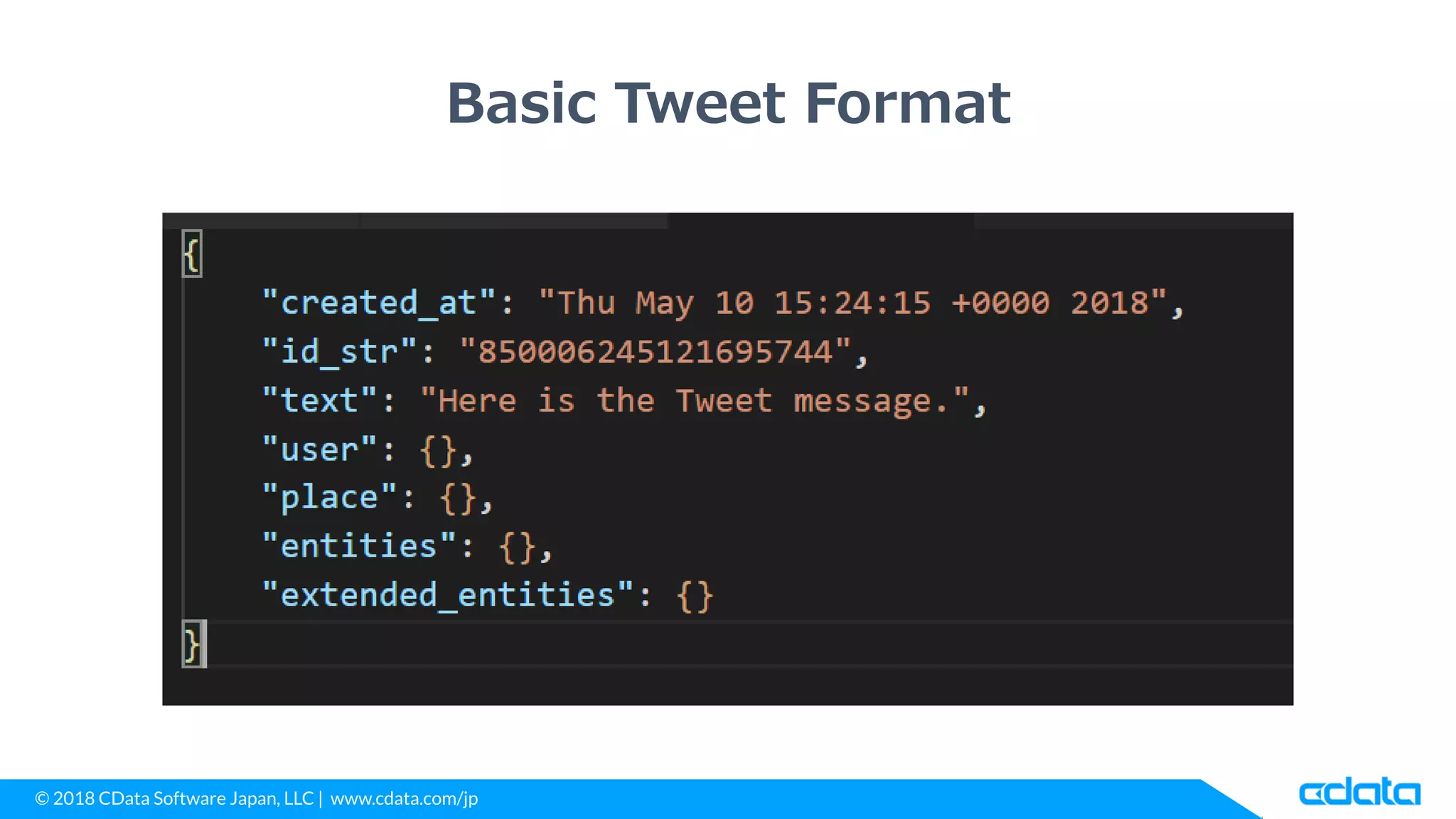 © 2018 CData Software Japan, LLC | www.cdata.com/jp
Basic Tweet Format
 