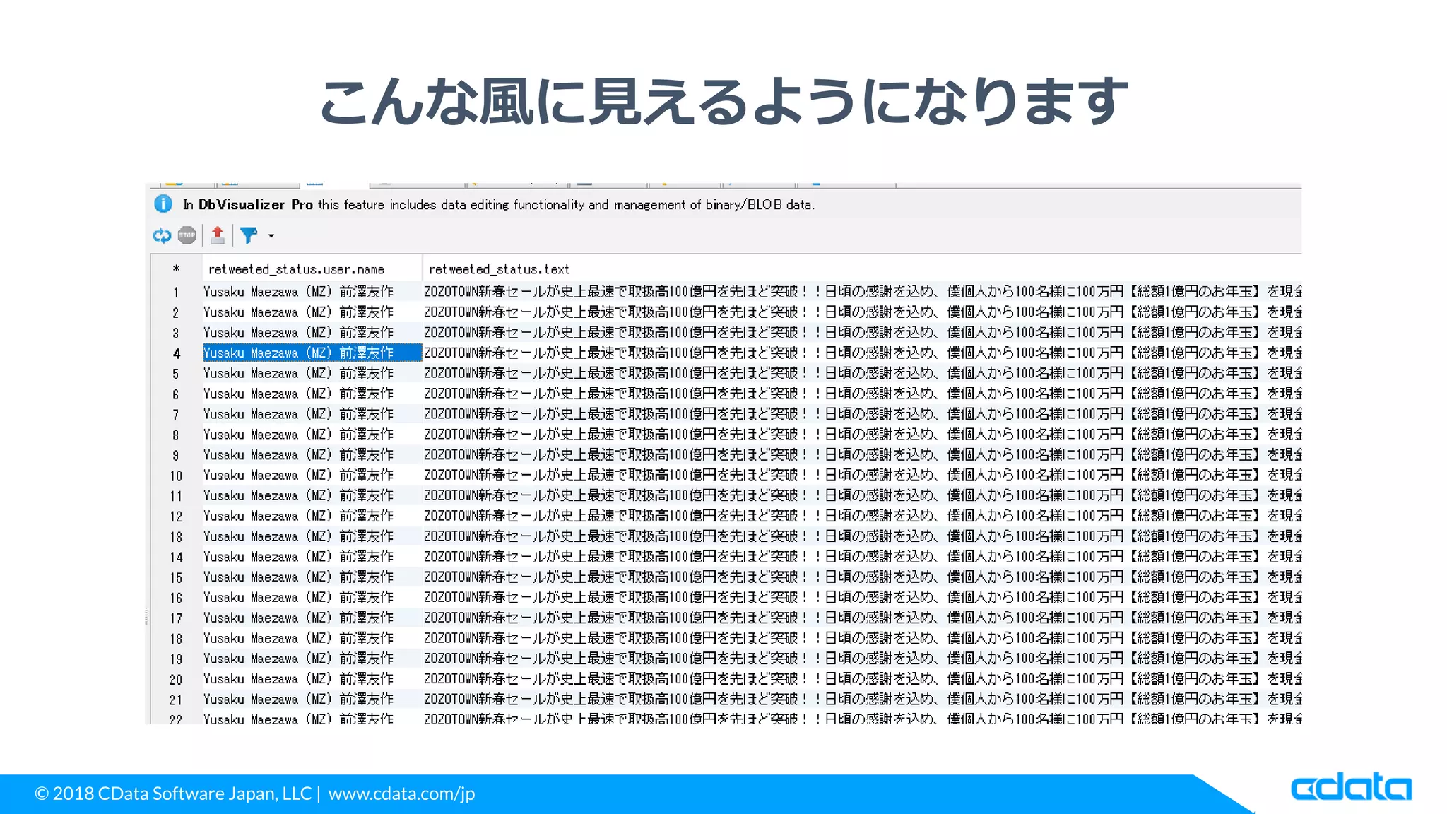 © 2018 CData Software Japan, LLC | www.cdata.com/jp
こんな風に見えるようになります
 