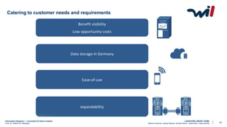Information Systems I – Innovation & Value Creation
Prof. Dr. Kathrin M. Moeslein
LAUNCHING SMART HOME
Markus Schmitz, Daniel Reischl, Dmitrij Petrov, Josef Eiter, Lukas Kozub 11
Catering to customer needs and requirements
 