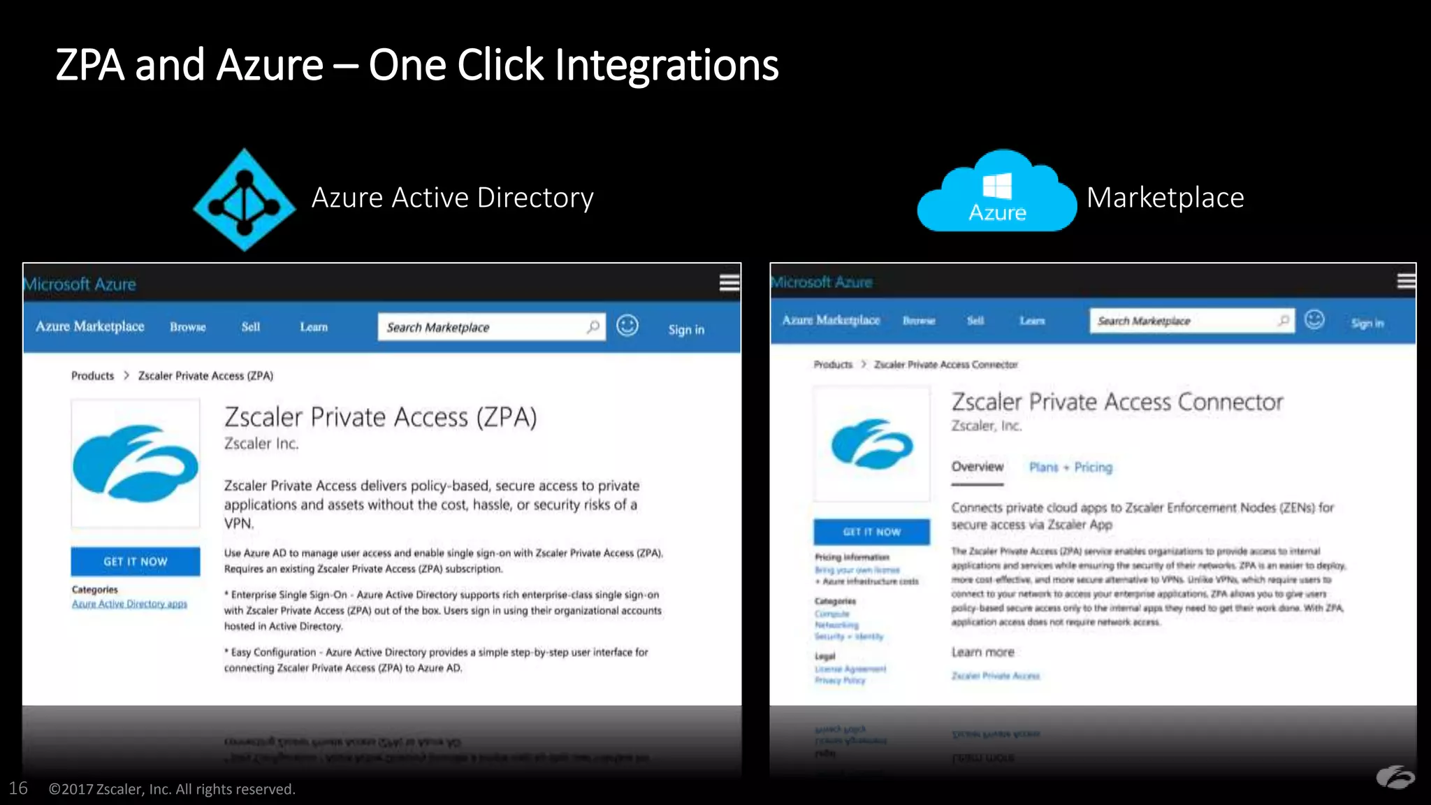 ©2017 Zscaler, Inc. All rights reserved.16
Azure Active Directory Marketplace
ZPA and Azure – One Click Integrations
 