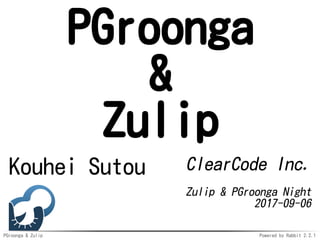 PGroonga & Zulip Powered by Rabbit 2.2.1
PGroonga
&
Zulip
Kouhei Sutou ClearCode Inc.
Zulip & PGroonga Night
2017-09-06
 