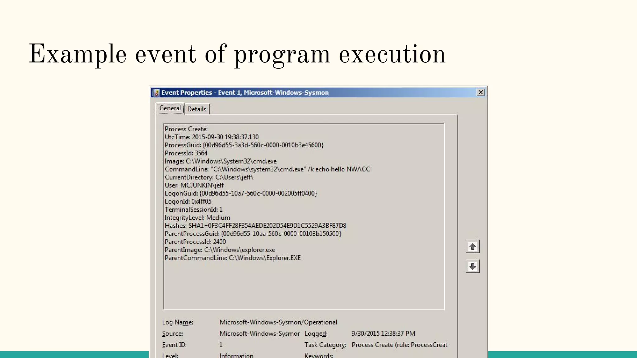 Example event of program execution
 
