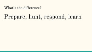 What’s the difference?
Prepare, hunt, respond, learn
 