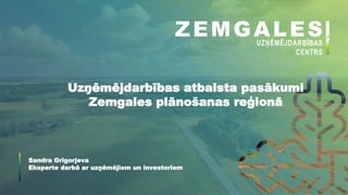 1
Uzņēmējdarbības atbalsta pasākumi
Zemgales plānošanas reģionā
Sandra Grigorjeva
Eksperte darbā ar uzņēmējiem un investoriem
 