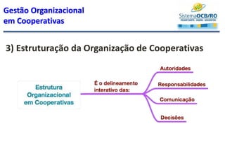 Gestão Organizacional
em Cooperativas
3) Estruturação da Organização de Cooperativas
 