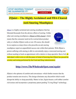 ZQuiet FDA Cleared Anti-Snoring Mouthpiece
