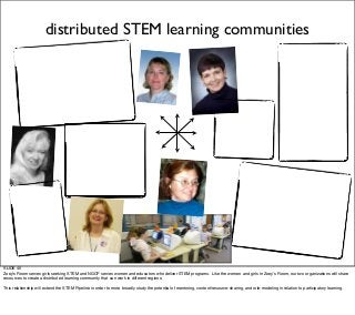 distributed STEM learning communities
SLIDE 40
Zoeyʼs Room serves girls seeking STEM and NGCP serves women and educators w...
