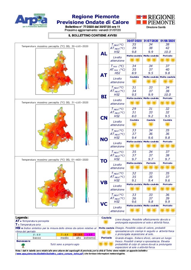 2 2 3
1 2 2
2 2 3
1 1 1
2 2 3
2 3 3
2 2 3
2 2 3
Legenda:
AT = Temperatura percepita
T = Temperatura aria
Regione Piemonte
...