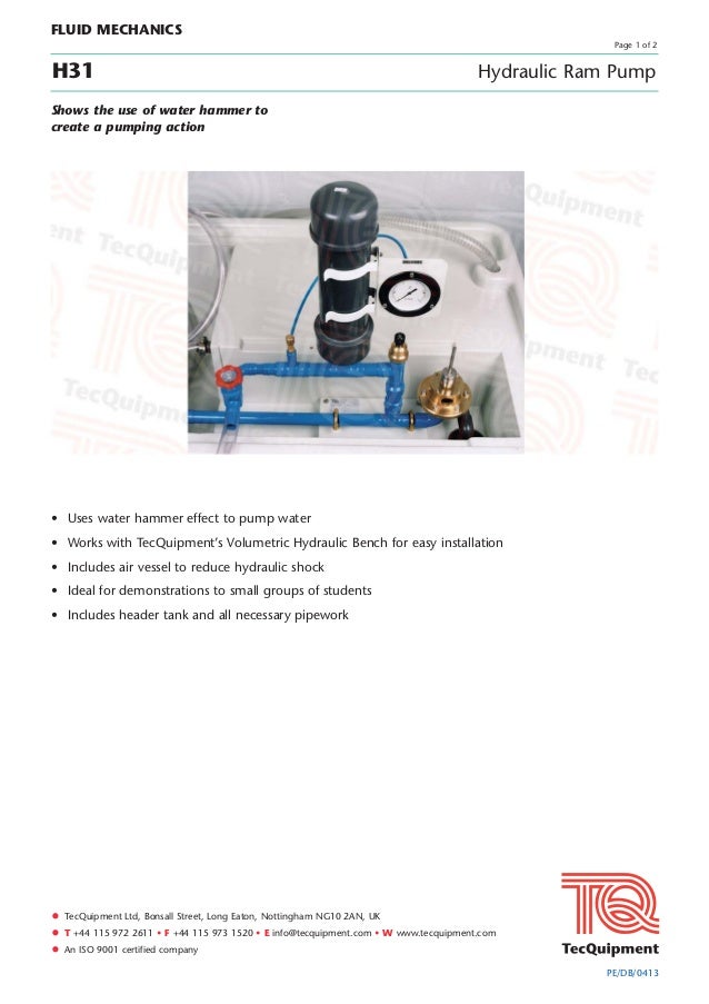 Hydraulic Ram Pump Fact Sheet Tech Equimpment