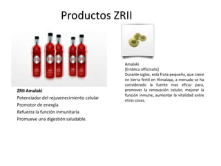 Productos ZRII

ZRII Amalaki
Potenciador del rejuvenecimiento celular
Promotor de energía
Refuerza la función inmunitaria
Promueve una digestión saludable.

Amalaki
[Emblica officinalis]
Durante siglos, esta fruta pequeña, que crece
en tierra fértil en Himalaya, a menudo se ha
considerado la fuente mas eficaz para,
promover la renovación celular, mejorar la
función inmune, aumentar la vitalidad entre
otras cosas.

 