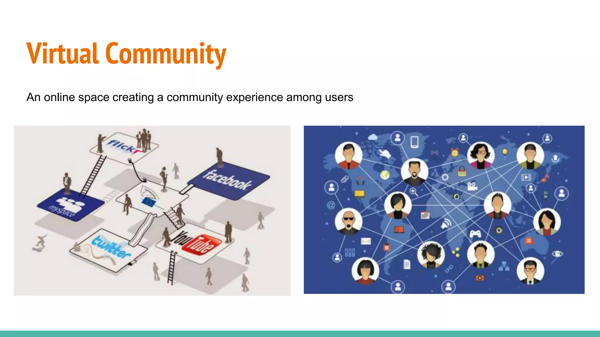 Virtual Community
An online space creating a community experience among users
 