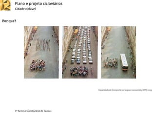 Plano e projeto cicloviários
Cidade ciclável
1º Seminário cicloviário de Canoas
 