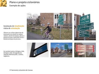 Plano e projeto cicloviários
Exemplo de ações
1º Seminário cicloviário de Canoas
 