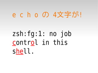 e c h o の 4文字が!

zsh:fg:1: no job
control in this
shell.
 