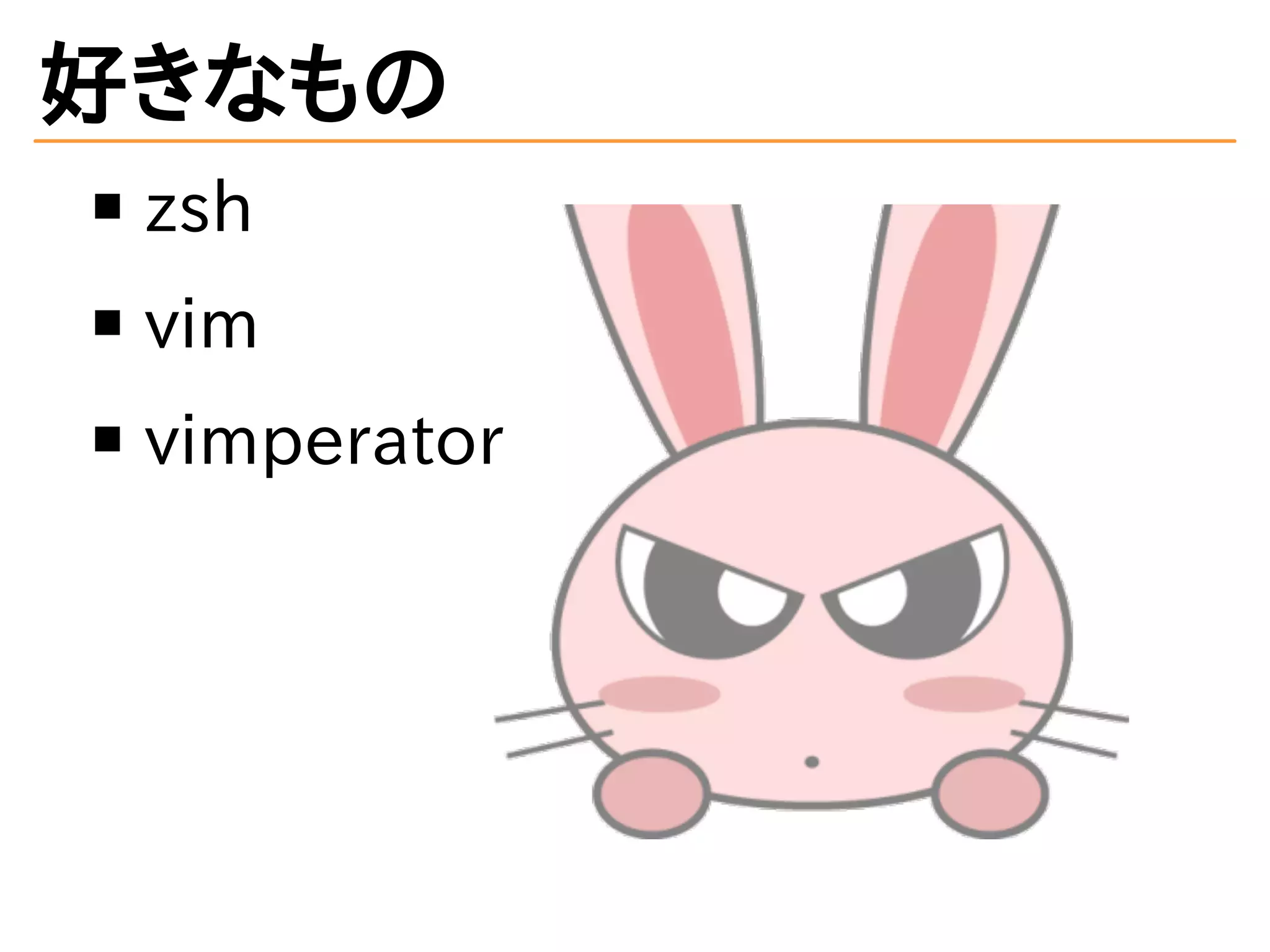好きなもの 
zsh 
vim 
vimperator 
 