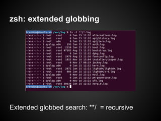 zsh: extended globbing




Extended globbed search: **/ = recursive
 