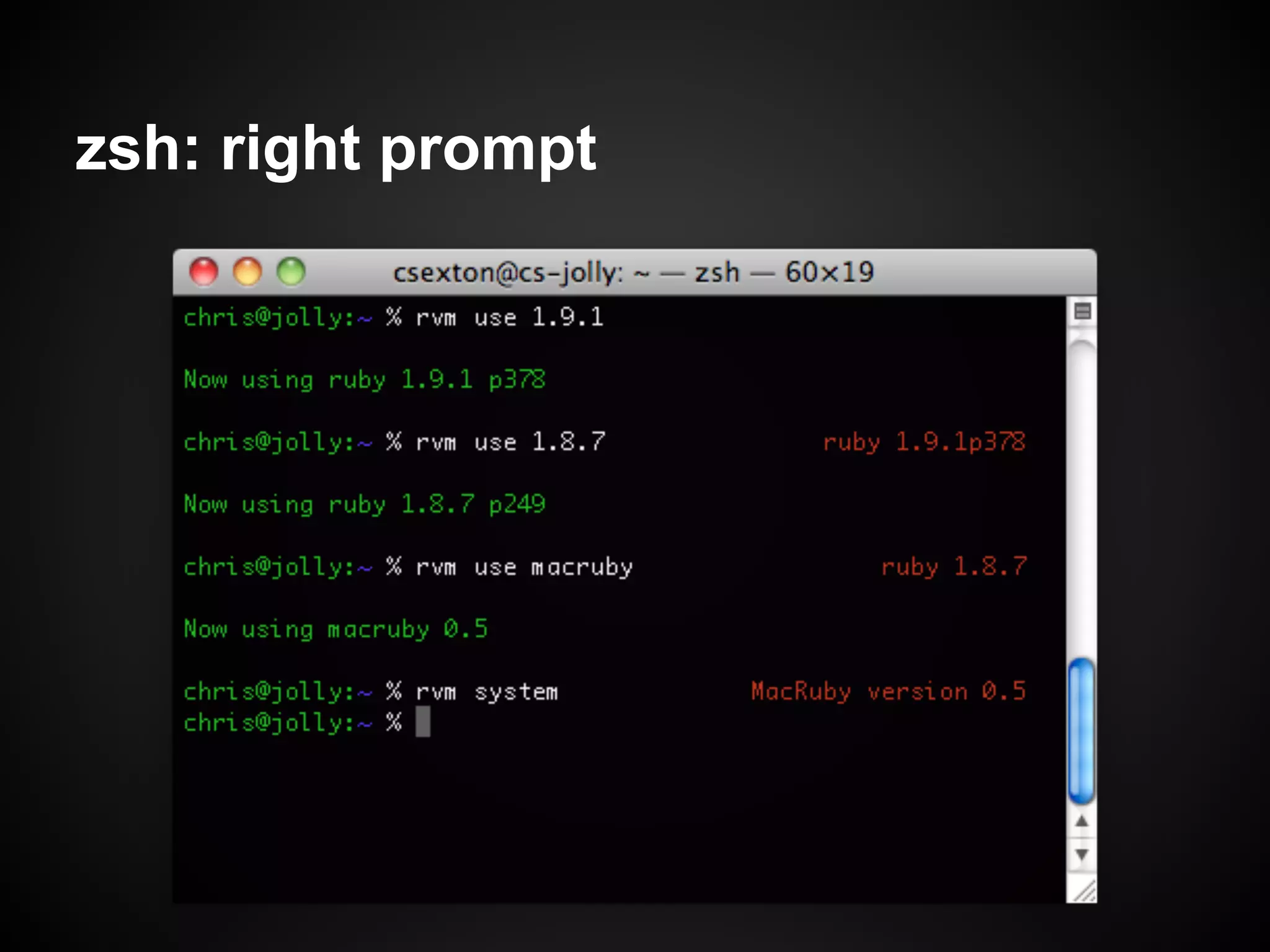 zsh: right prompt
 