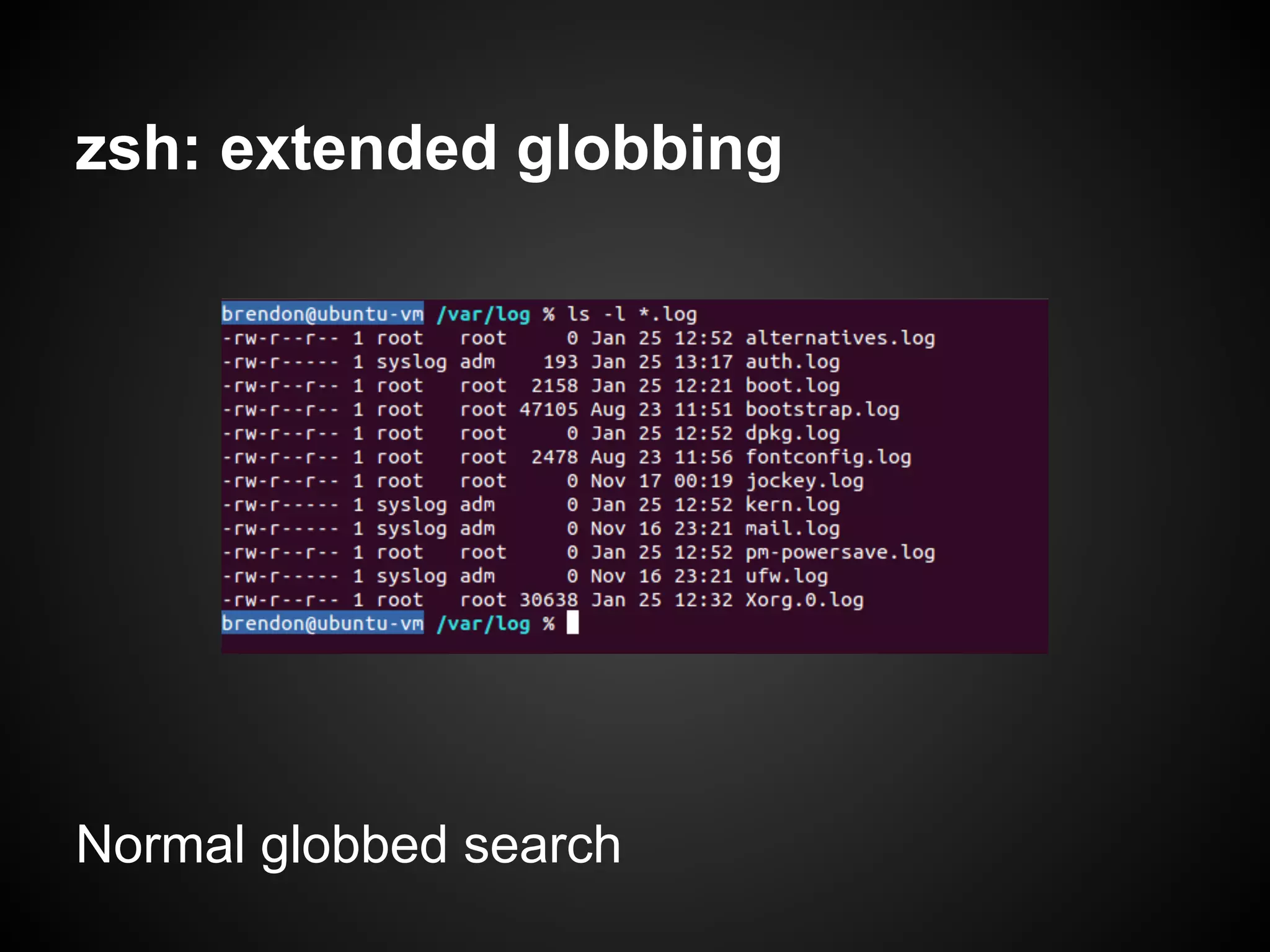 zsh: extended globbing




Normal globbed search
 