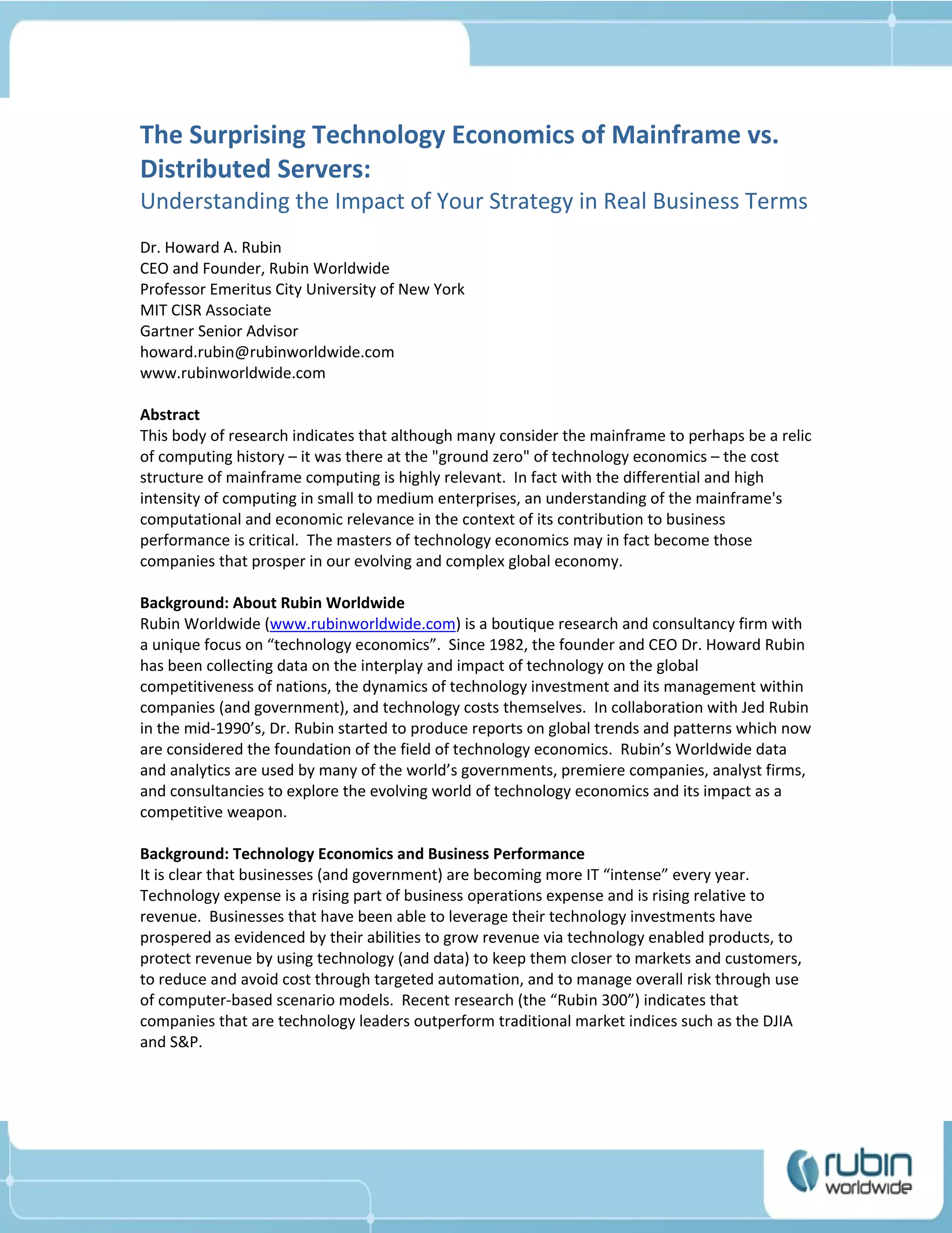 The Surprising Technology Economics of Mainframe vs. Distributed ...