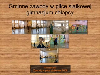 Gminne zawody w piłce siatkowej gimnazjum chłopcy Powrót do: Zawody w piłce siatkowej 2008 
