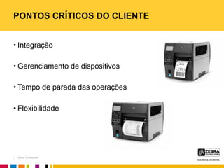 Zebra Confidential
PONTOS CRÍTICOS DO CLIENTE
• Integração
• Gerenciamento de dispositivos
• Tempo de parada das operações
• Flexibilidade
 