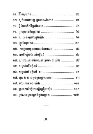 -209-
16- CÍvíts¶b;Bit >>>>>>>>>>>>>>>>>>>>>>>>>>>>>>>>>>>>>>>>>>> 55
17- sUcielamykS GñkmansMNag >>>>>>>>>>>>>>>>>>>> 59
18- GVIEdlekItKWRtÚvEtman >>>>>>>>>>>>>>>>>>>>>>>>>>>>>> 62
19- RBhμyanBitR)akd >>>>>>>>>>>>>>>>>>>>>>>>>>>>>>>>>> 66
20- seRmcmKÁplkñúgePøIg>>>>>>>>>>>>>>>>>>>>>>>>>>>>>>> 69
21- pøÚvEtmYyKt;>>>>>>>>>>>>>>>>>>>>>>>>>>>>>>>>>>>>>>>>>> 72
22- seRmcmKÁpleBlCítmrN³ >>>>>>>>>>>>>>>>>>>> 76
23- ]bnisS½yénbdíbtþiFm’ >>>>>>>>>>>>>>>>>>>>>>>>>>>>> 80
24- sresIrRBHFm’eTsna ]bma 4 y:ag >>>>>>>>>>>>> 84
25- smñak;bdíbtþiFm’ >>>>>>>>>>>>>>>>>>>>>>>>>>>>>>>>>>>>> 88
26- smñak;bdíbtþiFm’ ¬t ¦ >>>>>>>>>>>>>>>>>>>>>>>>>>>>>>> 92
27- Fur³ 2 y:agkñúgRBHBuT§sasna >>>>>>>>>>>>>>>>>>>>> 97
28- blieBaF 10 y:ag >>>>>>>>>>>>>>>>>>>>>>>>>>>>>>>>> 111
29- RBH])alIeFVIesckþIeRbóbeFob >>>>>>>>>>>>>>>>>>>> 117
30- R)asaTRBHKn§kudíkñúgFmμnKr >>>>>>>>>>>>>>>>>>>>> 132
3
-c-
 