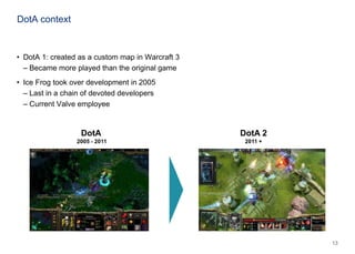 13© Oliver Wyman 13
DotA context
• DotA 1: created as a custom map in Warcraft 3
– Became more played than the original ga...