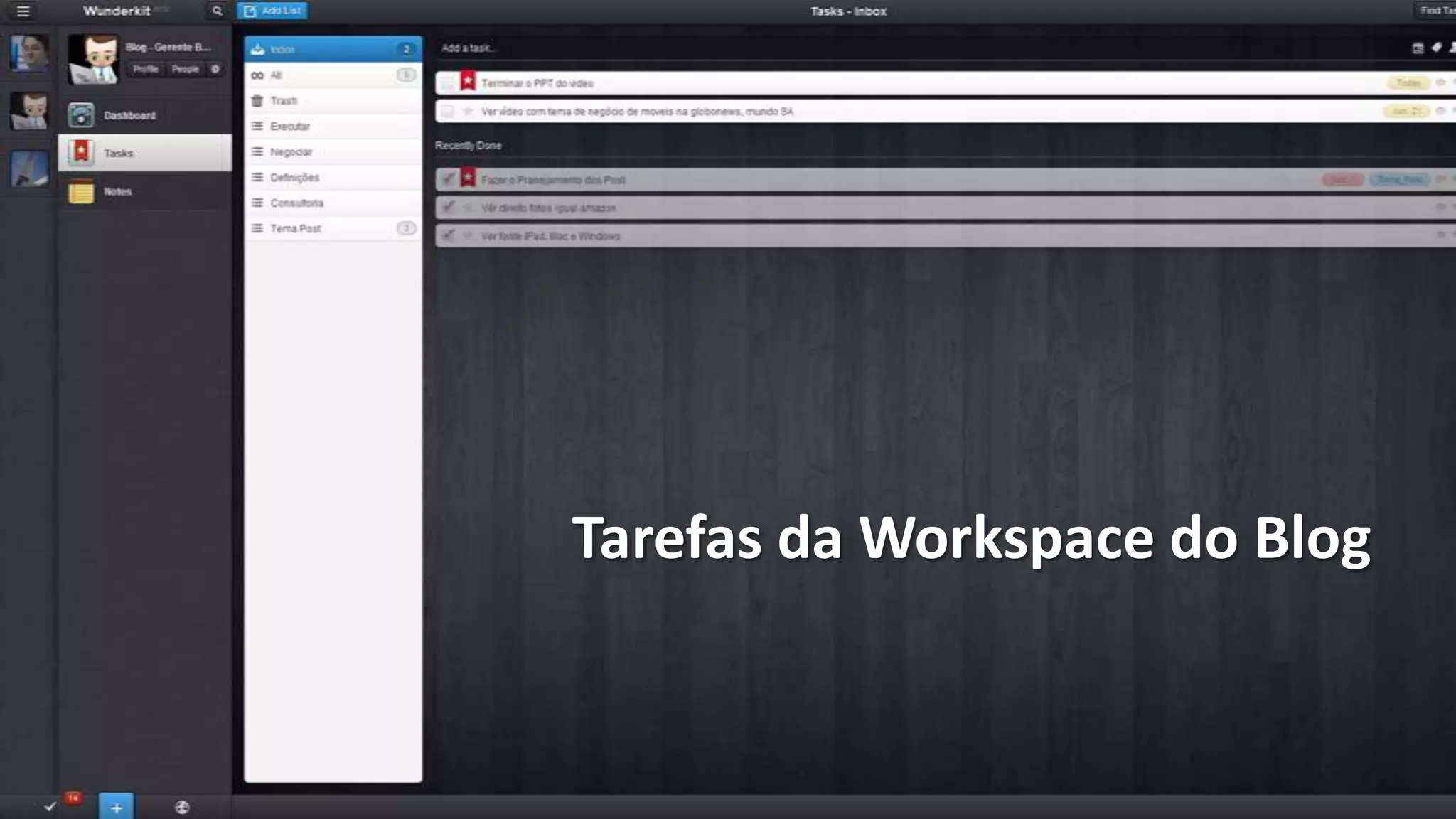 Tarefas da Workspace do Blog
 