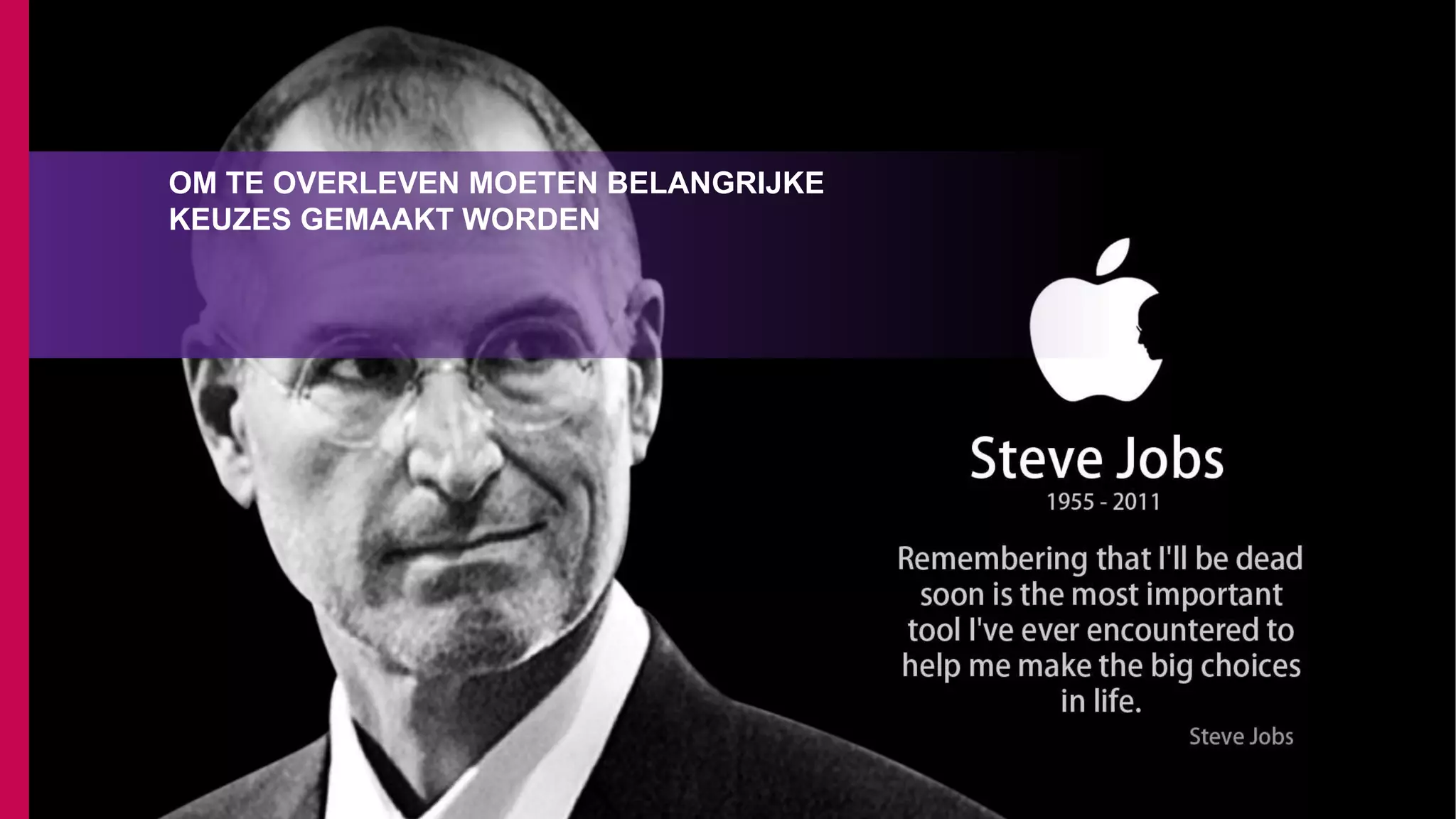 OM TE OVERLEVEN MOETEN BELANGRIJKE
KEUZES GEMAAKT WORDEN
 