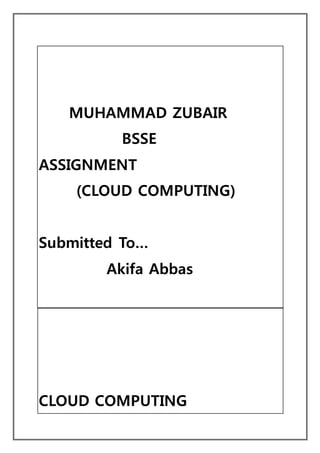 MUHAMMAD ZUBAIR
BSSE
ASSIGNMENT
(CLOUD COMPUTING)
Submitted To…
Akifa Abbas
CLOUD COMPUTING
 