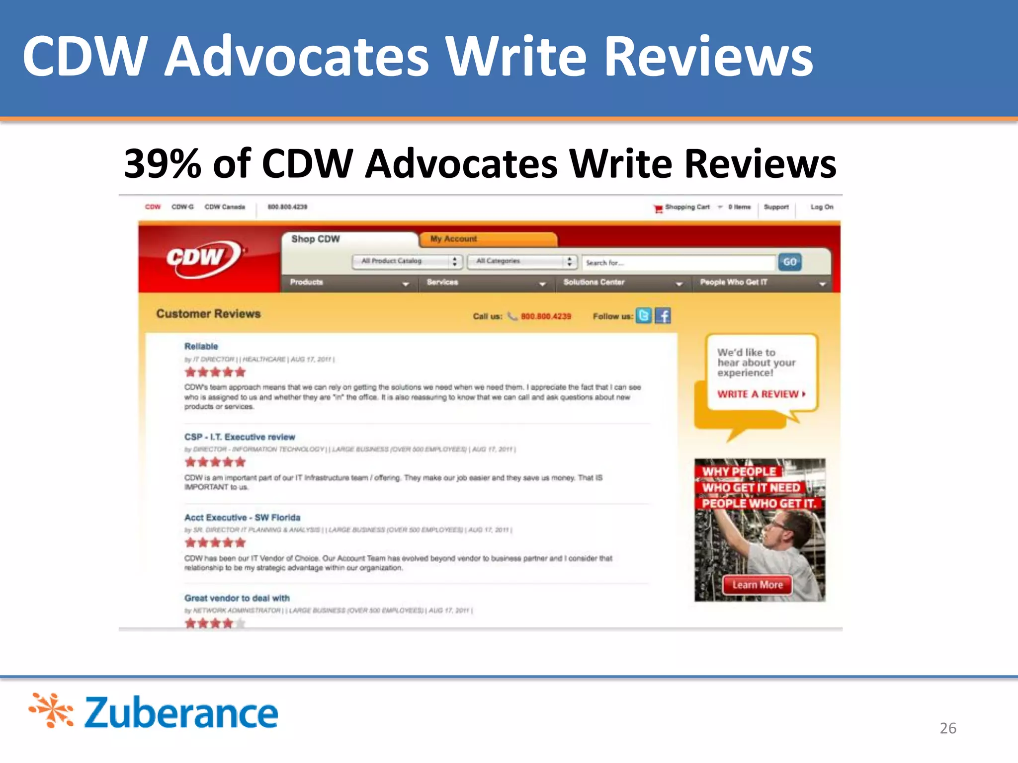 CDW Advocates Write Reviews
   39% of CDW Advocates Write Reviews




                                        26
 