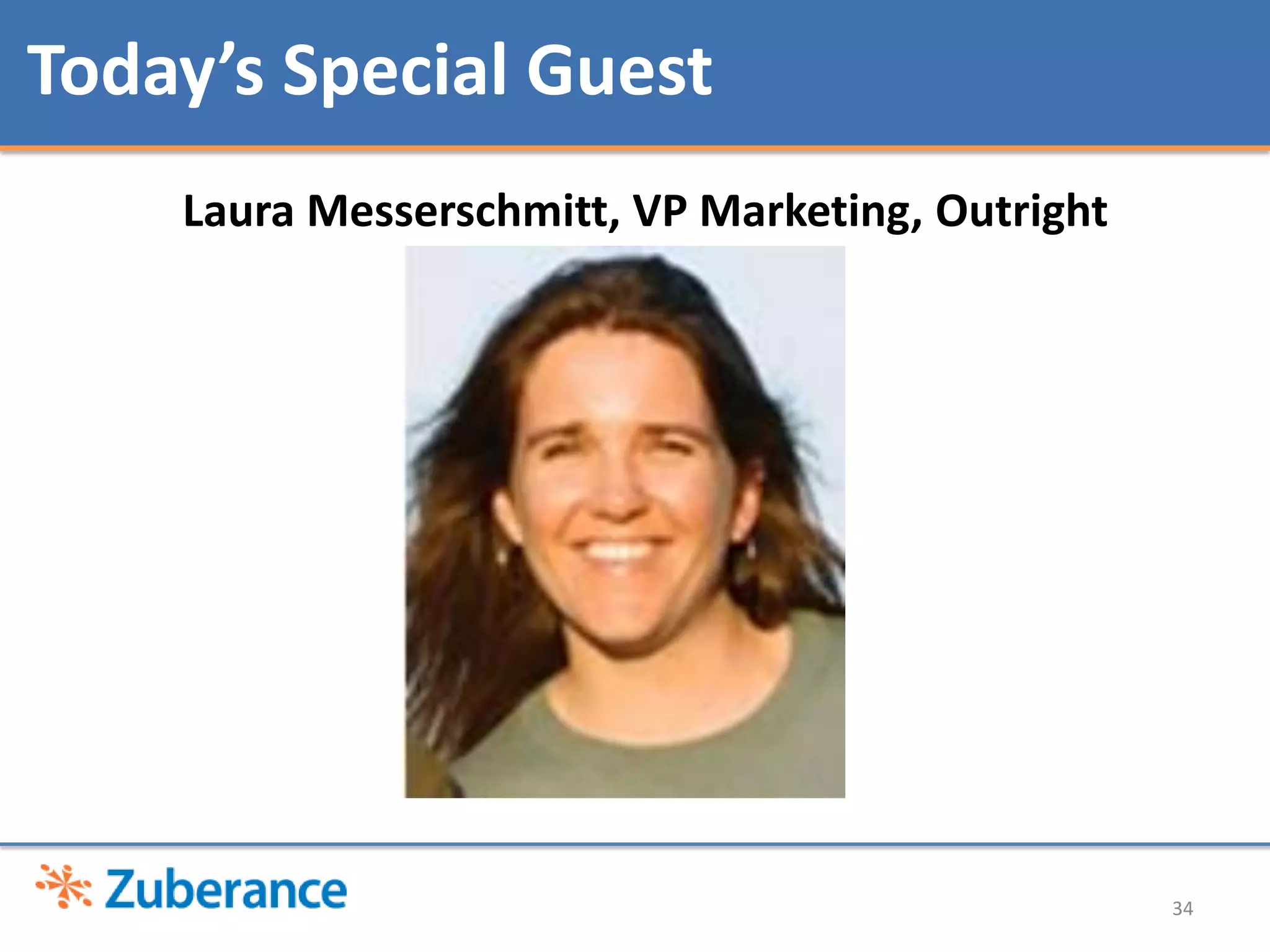 Today’s Special Guest
    Laura Messerschmitt, VP Marketing, Outright




                                                  34
 