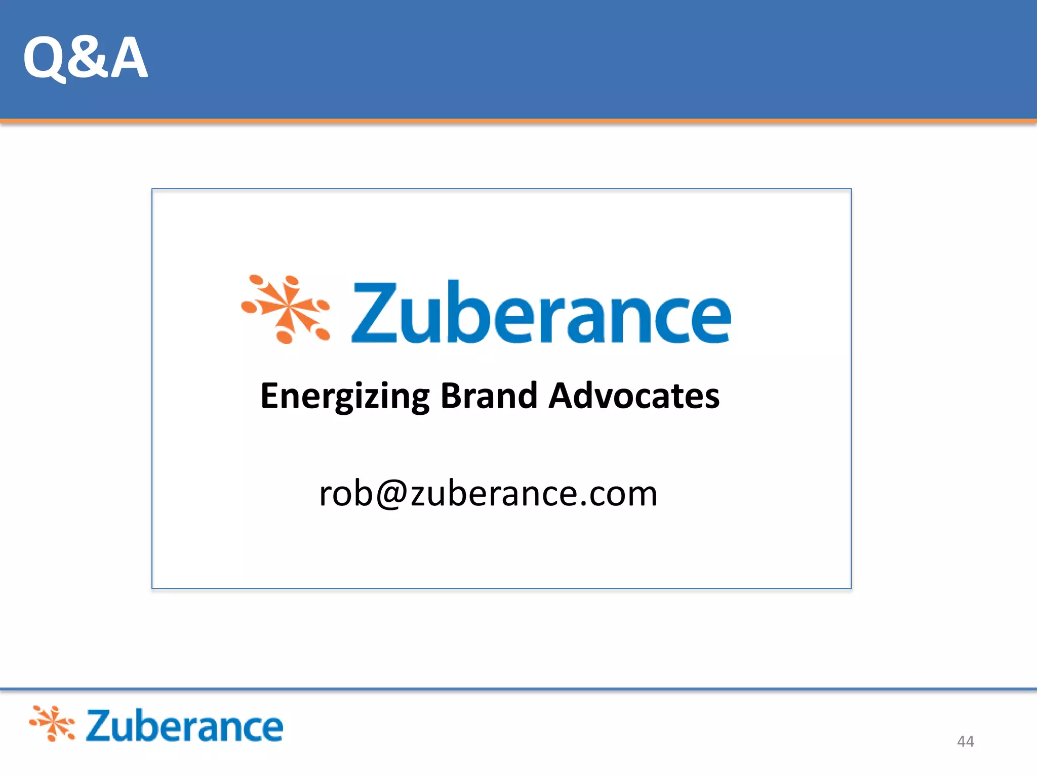 Q&A




      Energizing Brand Advocates

         rob@zuberance.com




                                   44
 