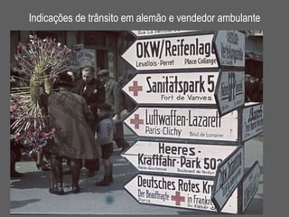Indicações de trânsito em alemão e vendedor ambulante 