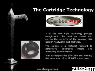 The Cartridge Technology




          It is the new high technology process
          trough which Zucchetti has coated with
          carbon the surfaces of the ceramic disk
          used in headworks and cartridge.
          The carbon is a material resistant to
          particularly   calcareous waters  and
          absolutely biocompatible.
          With carbonplus the effort remains virtually
          the same even after 175.000 movements


   www.elaarspools.com
 www.elaarspools.com
 