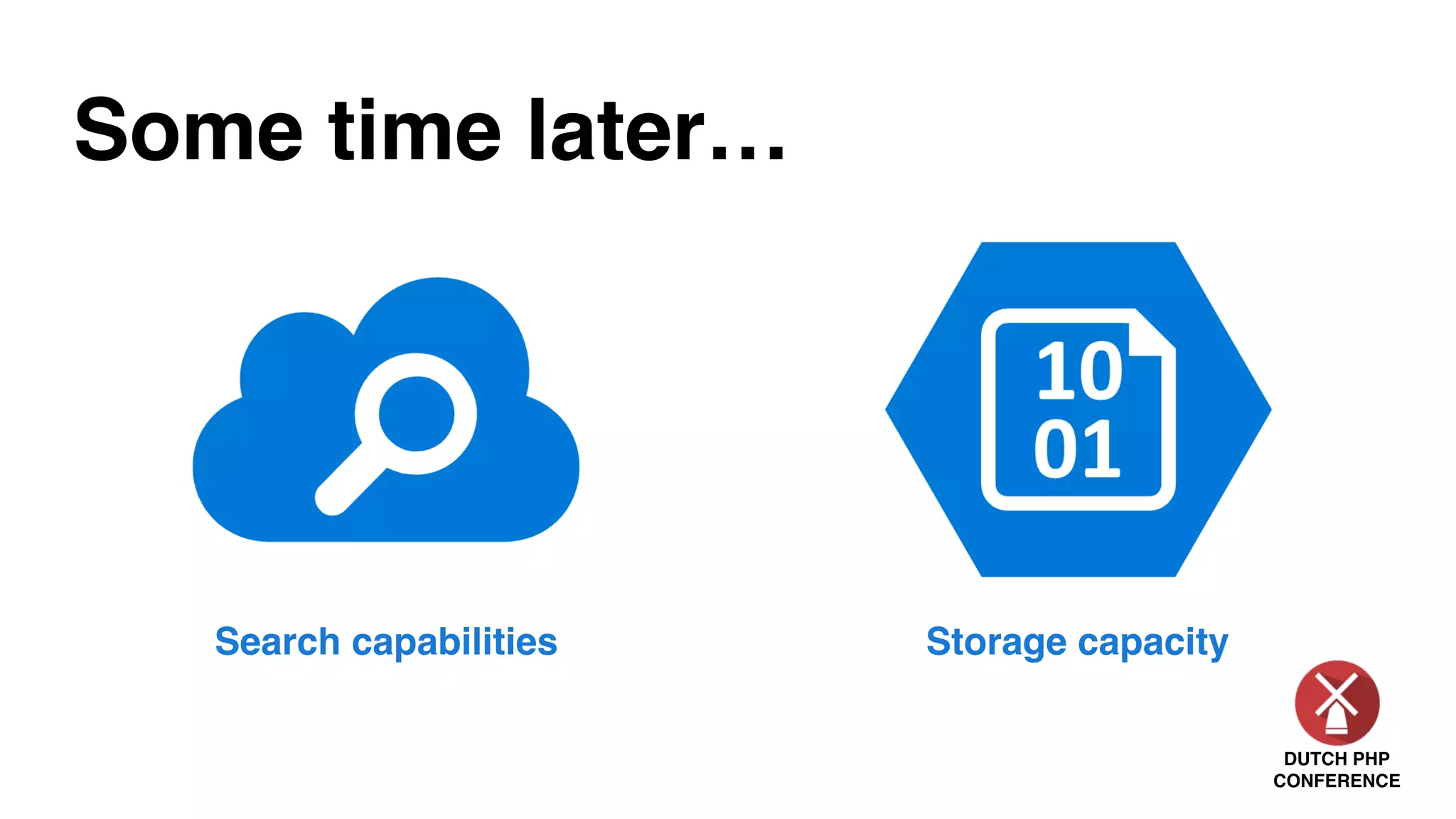 DUTCH PHP
CONFERENCE
Some time later…
Search capabilities Storage capacity
 