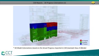 C3D Reports - 3D Progress Colorizations (1)
* 3D Model Colorizations based on the Actual Progress imported in C3D (example Haus A Wände)
 