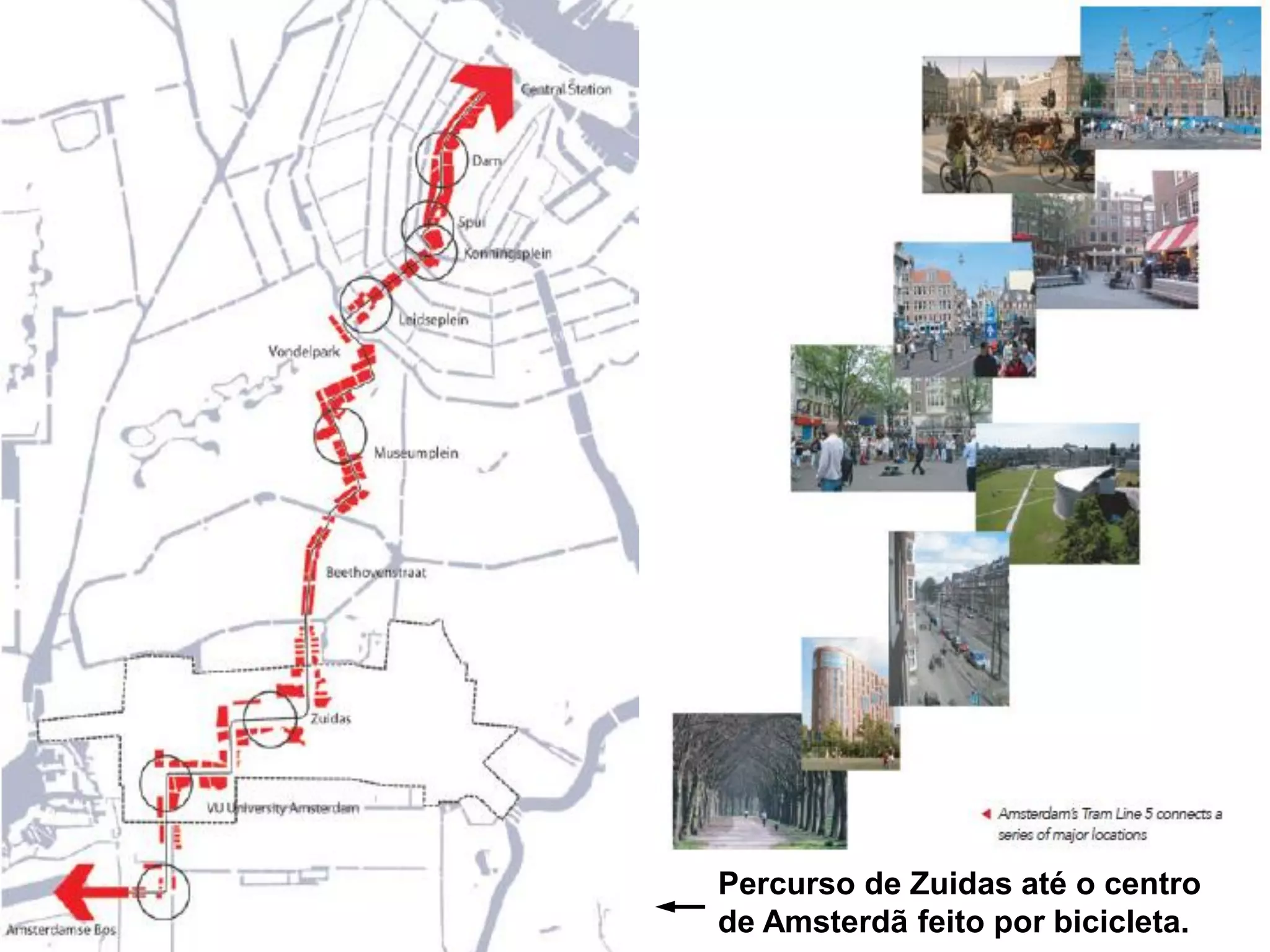 Percurso de Zuidas até o centro
de Amsterdã feito por bicicleta.
 