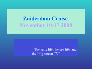 Zuiderdam Cruise  November 10-17 2008 The suite life, the spa life, and the “big screen TV” 