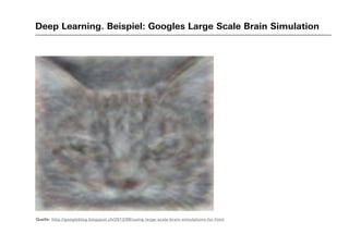 Deep Learning. Beispiel: Googles Large Scale Brain Simulation
Quelle: http://googleblog.blogspot.ch/2012/06/using-large-scale-brain-simulations-for.html
 