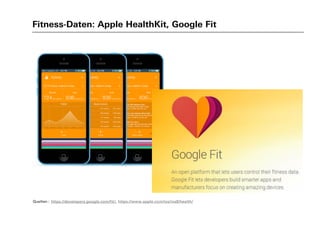 Fitness-Daten: Apple HealthKit, Google Fit
Quellen:: https://developers.google.com/fit/, https://www.apple.com/ios/ios8/health/
 