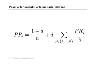 PageRank-Konzept: Rankings nach Relevanz
Quelle: http://de.wikipedia.org/wiki/PageRank
 