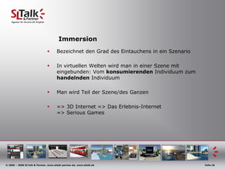 W-WertschätzungFür jedenMenschistWertschätzung von besondererBedeutung.Wertschätzung kann in Second Life monetär und nicht monetär abgebildet werden.Wertschätzung kann durch eine Geldtransaktion,Schenkung oder durch nonverbale virtuelle Kommunikation zum Ausdruck gebracht werden.Second Life / Linden Lab hat ein eigenes Transaktionssystem mit eigener Währung, Dem Linden Dollar