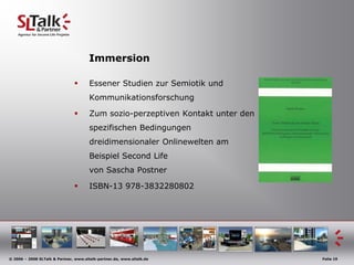 I-IdentifikationJederMenschmöchtesichdurchseine Individualität von anderenMenschenunterscheiden. In Second Life gleichtkein Avatar einemanderen.MitmehrerenhundertParameternistesmöglich, seineigenesvirtuellesAbbild, den sog.Avatar, zuerschaffen.
