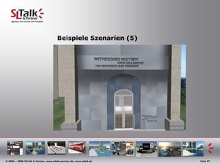 BeispieleSzenarien (1)Ankommen am EinsatzortSituation einschätzen / analysierenWie brennt es ?Wo brennt es ?Was brennt ?Menschen in Gefahr ja/nein ?Die richtigen Maßnahmen auf Basisvon (2) ableiten !Die richtigen Maßnahmen aus (3) richtig durchführen !!!